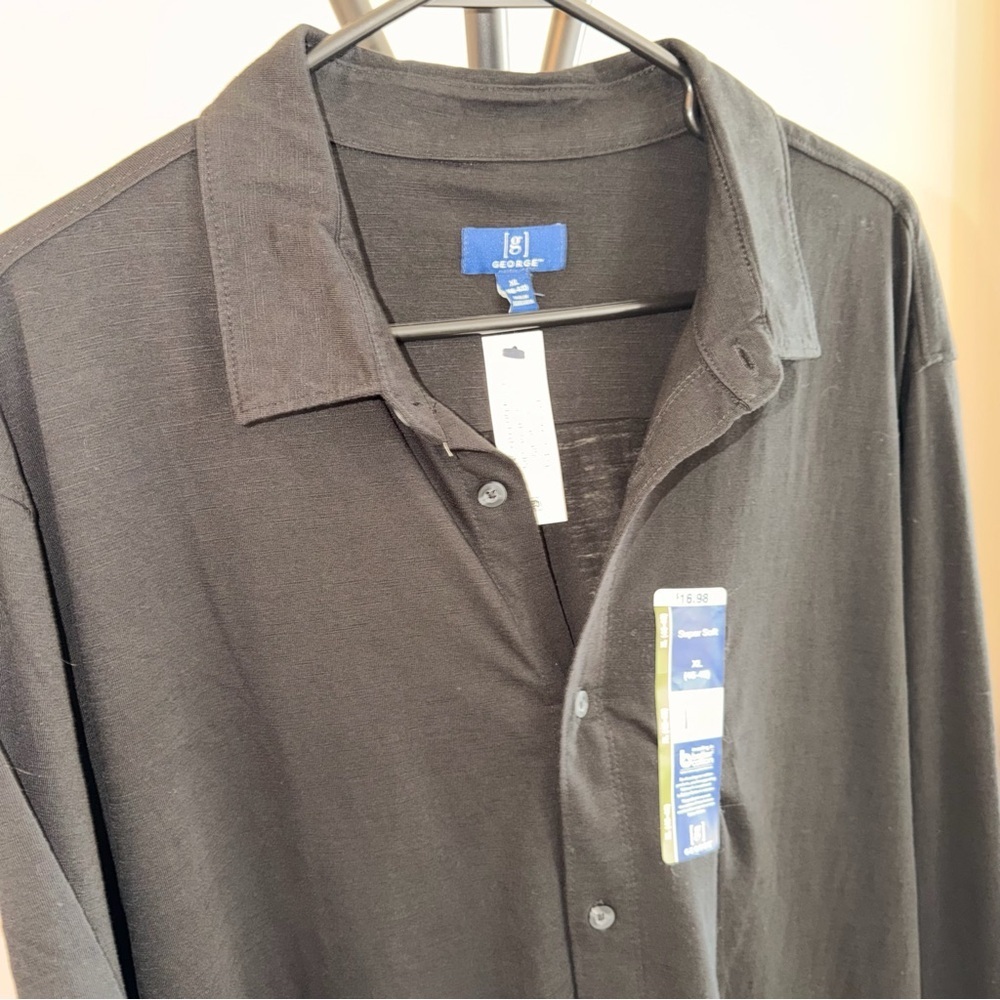 George Men’s Black Button Down Shirt XL NWT Long Sleeve Classic Fit Work Shirt - Picture 4 of 7
